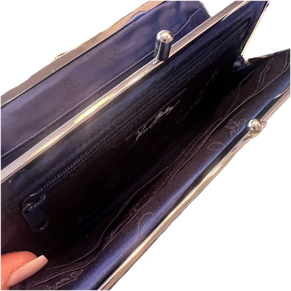 Vera Bradley Blue Twirley Birds Wallet Clutch Double Kisslock Closures Navy - Picture 6 of 6